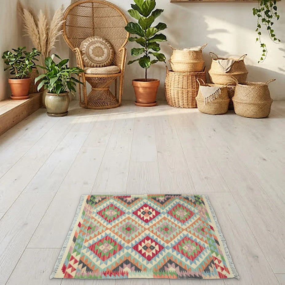 Room view: the rug on the floor of a furnished room