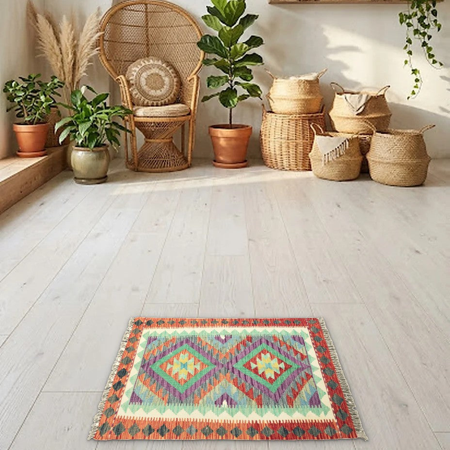 Room view: the rug on the floor of a furnished room