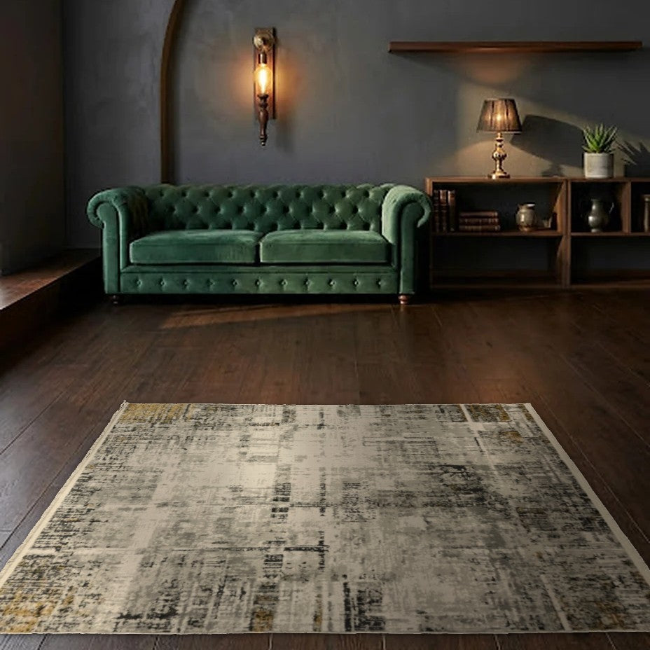 Room view: the rug on the floor of a furnished room