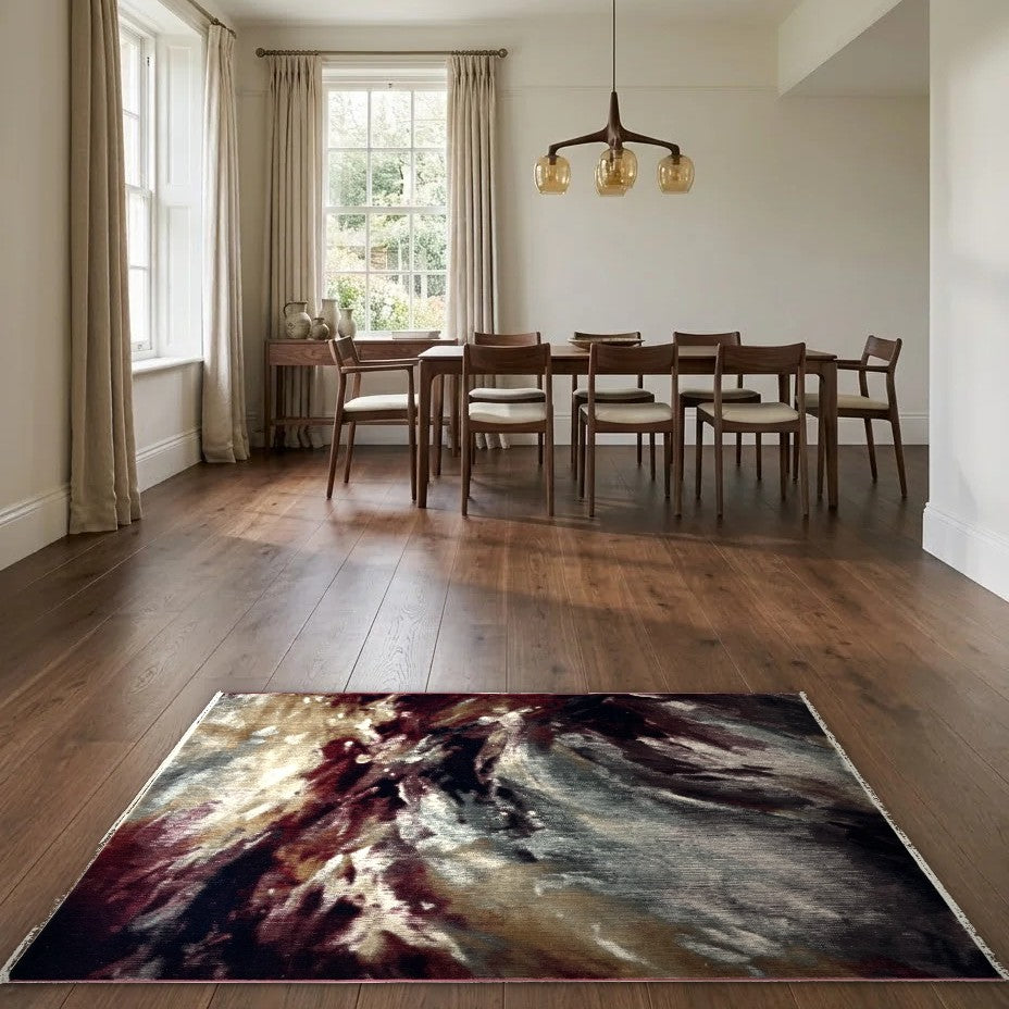 Room view: the rug on the floor of a furnished room