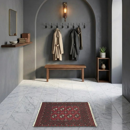 Room view: the rug on the floor of a furnished room