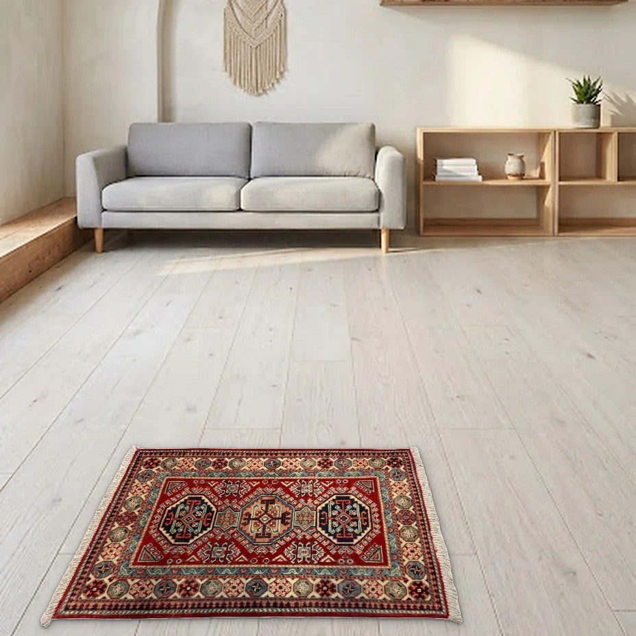 Room view: the rug on the floor of a furnished room