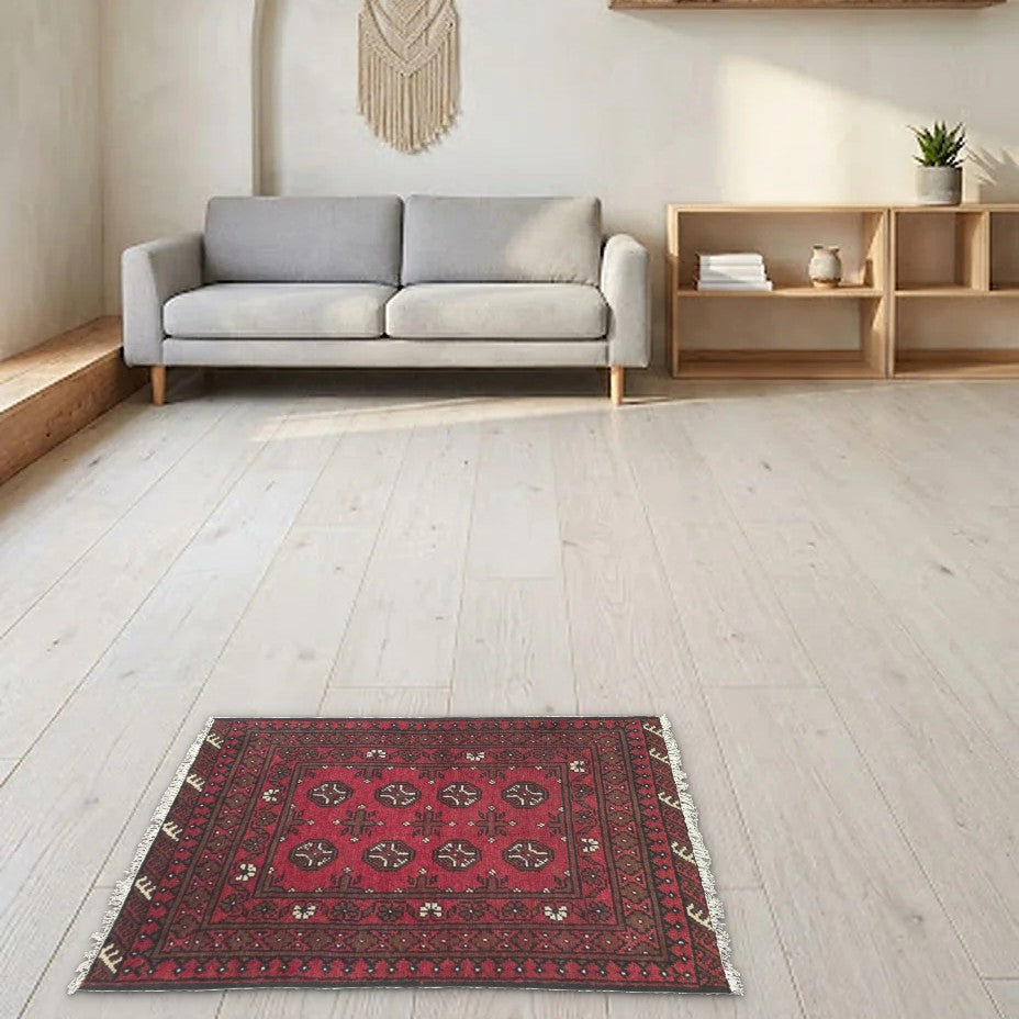 Room view: the rug on the floor of a furnished room