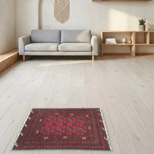 Room view: the rug on the floor of a furnished room