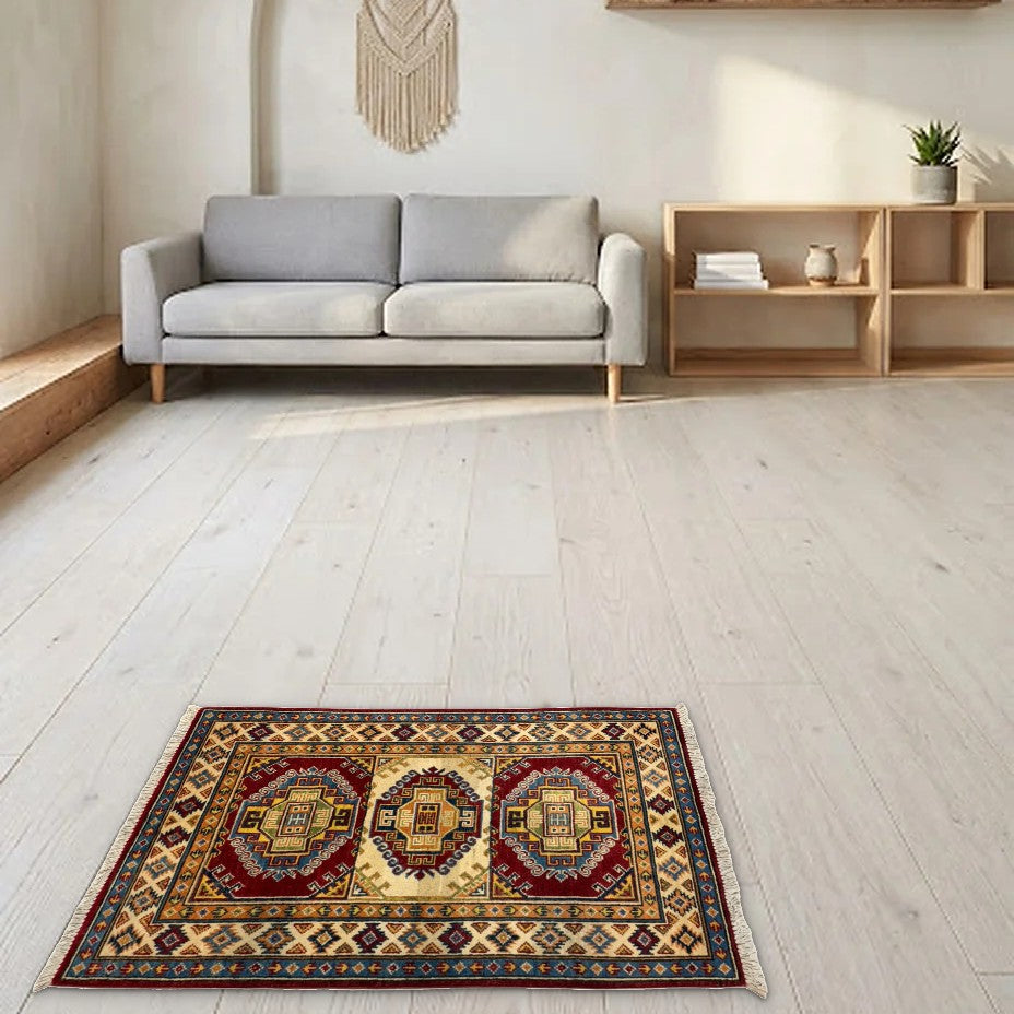 Room view: the rug on the floor of a furnished room