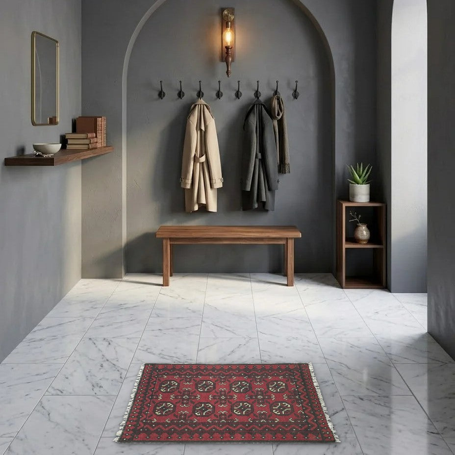 Room view: the rug on the floor of a furnished room
