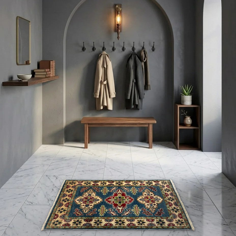 Room view: the rug on the floor of a furnished room