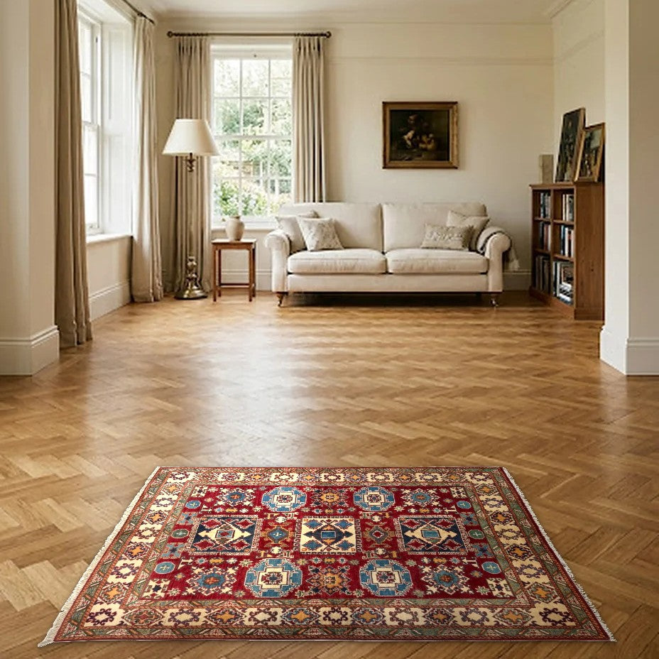 Room view: the rug on the floor of a furnished room