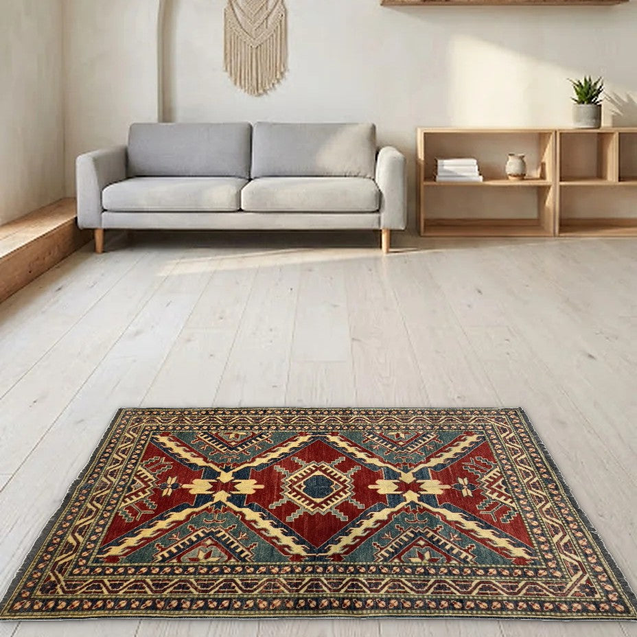 Room view: the rug on the floor of a furnished room