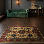 Room view: the rug on the floor of a furnished room