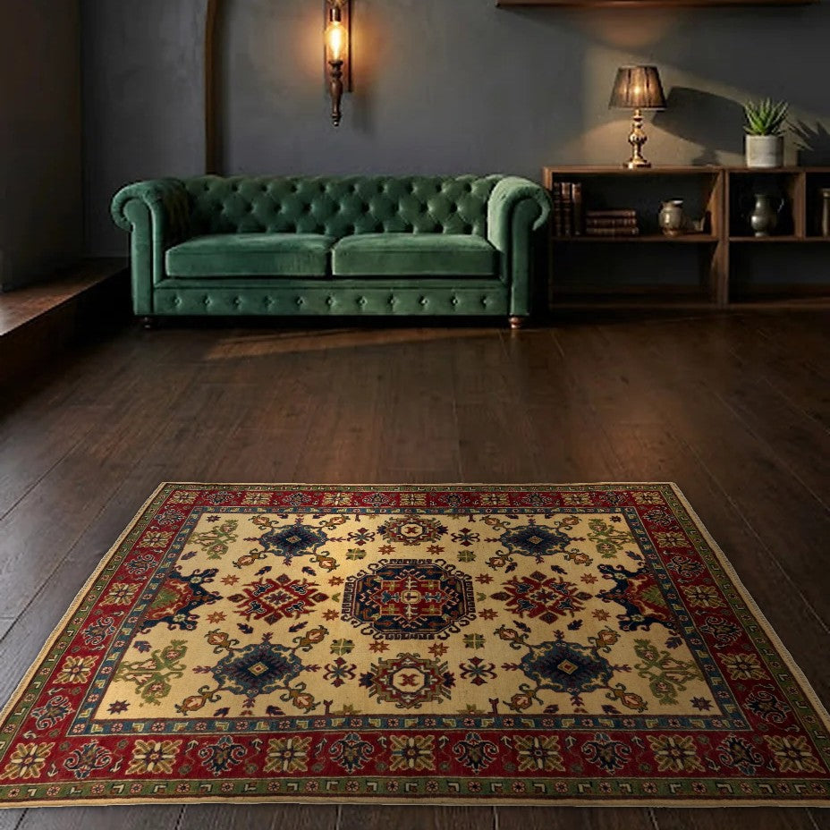 Room view: the rug on the floor of a furnished room