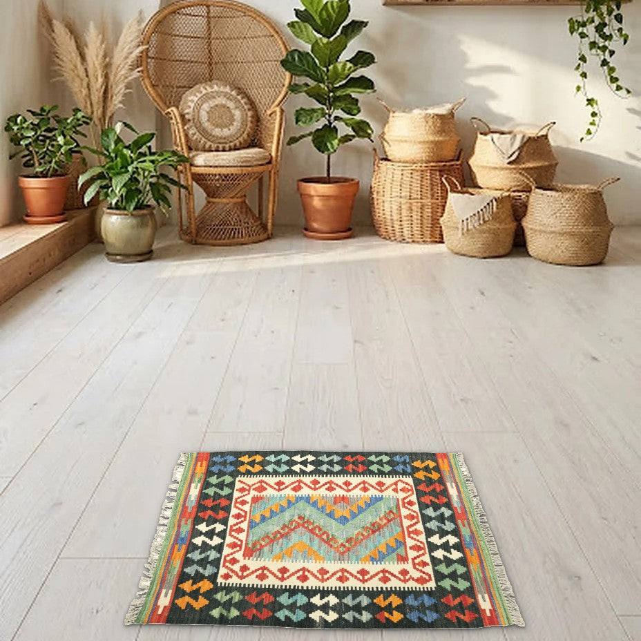 Room view: the rug on the floor of a furnished room