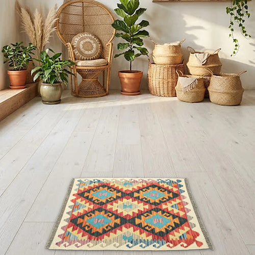 Room view: the rug on the floor of a furnished room