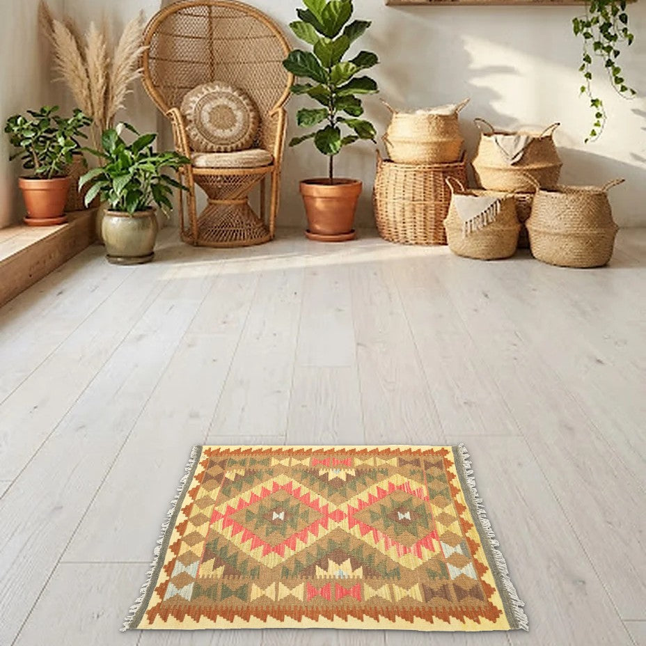 Room view: the rug on the floor of a furnished room