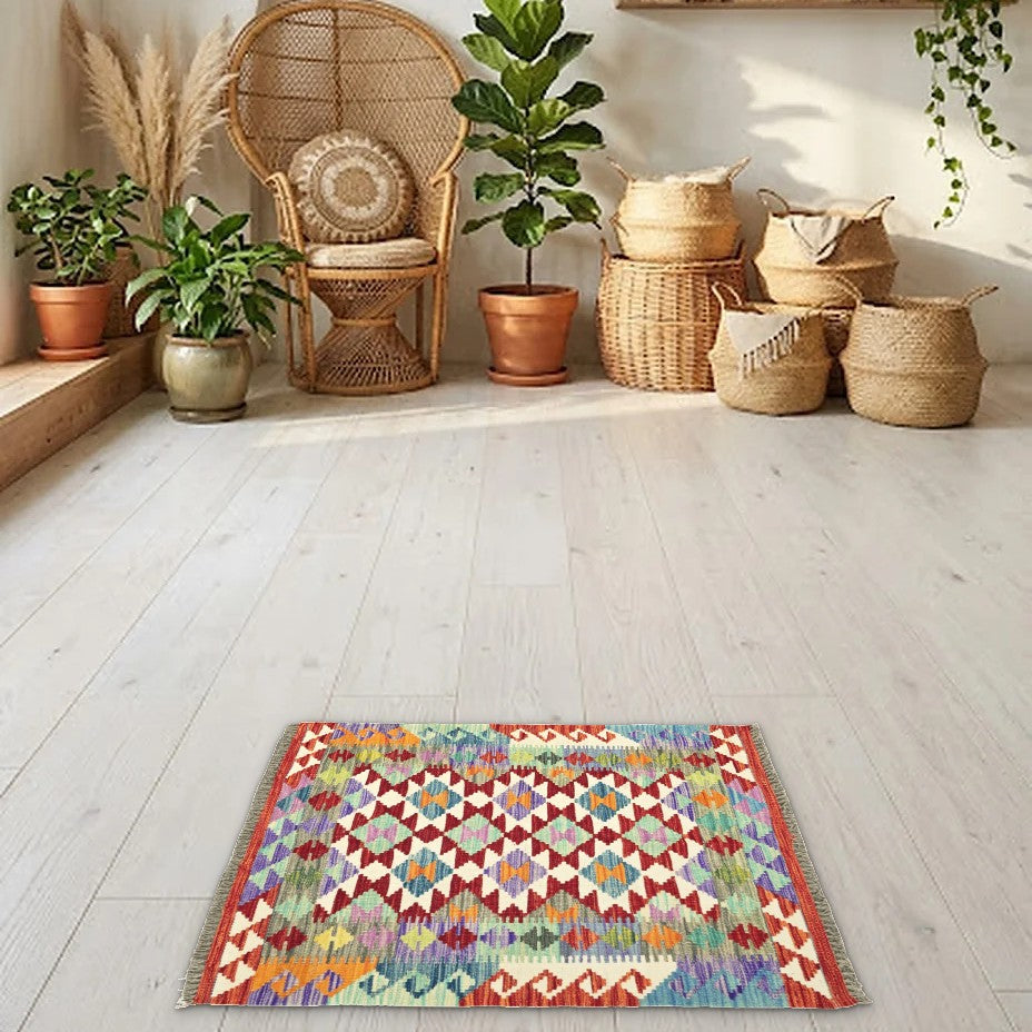 Room view: the rug on the floor of a furnished room