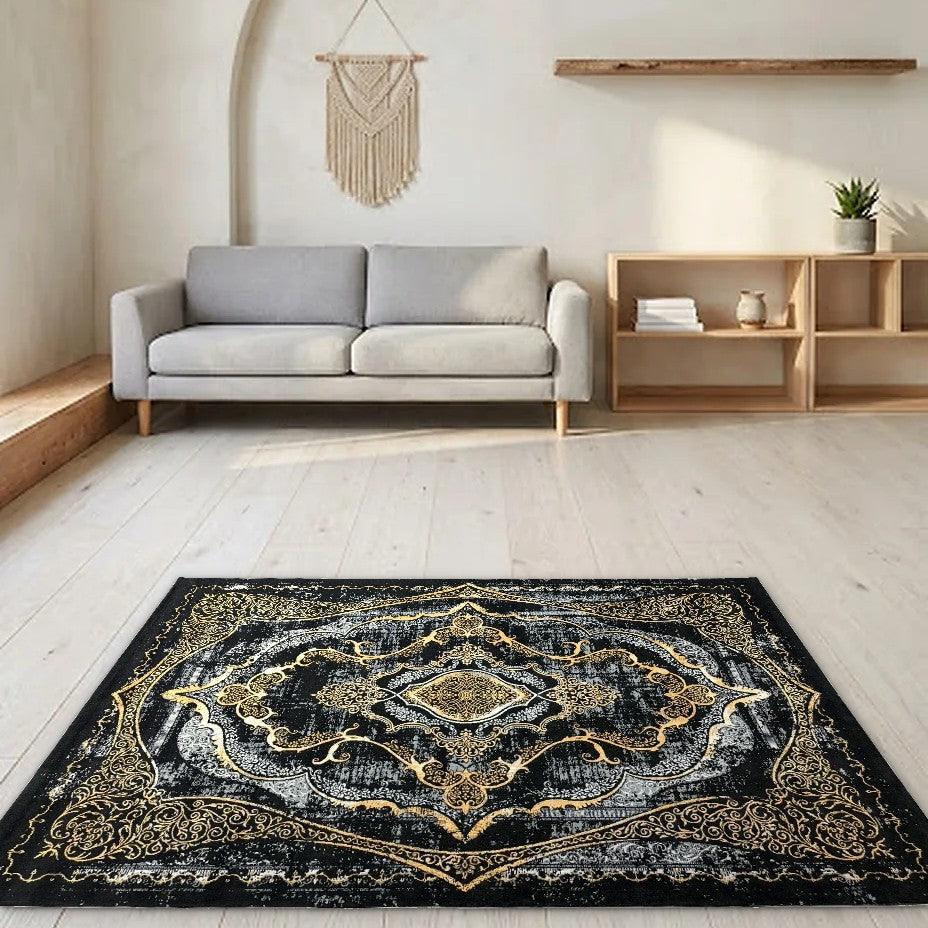 Room view: the rug on the floor of a furnished room