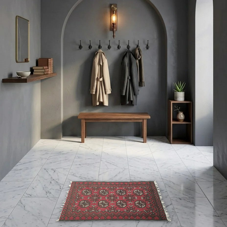 Room view: the rug on the floor of a furnished room