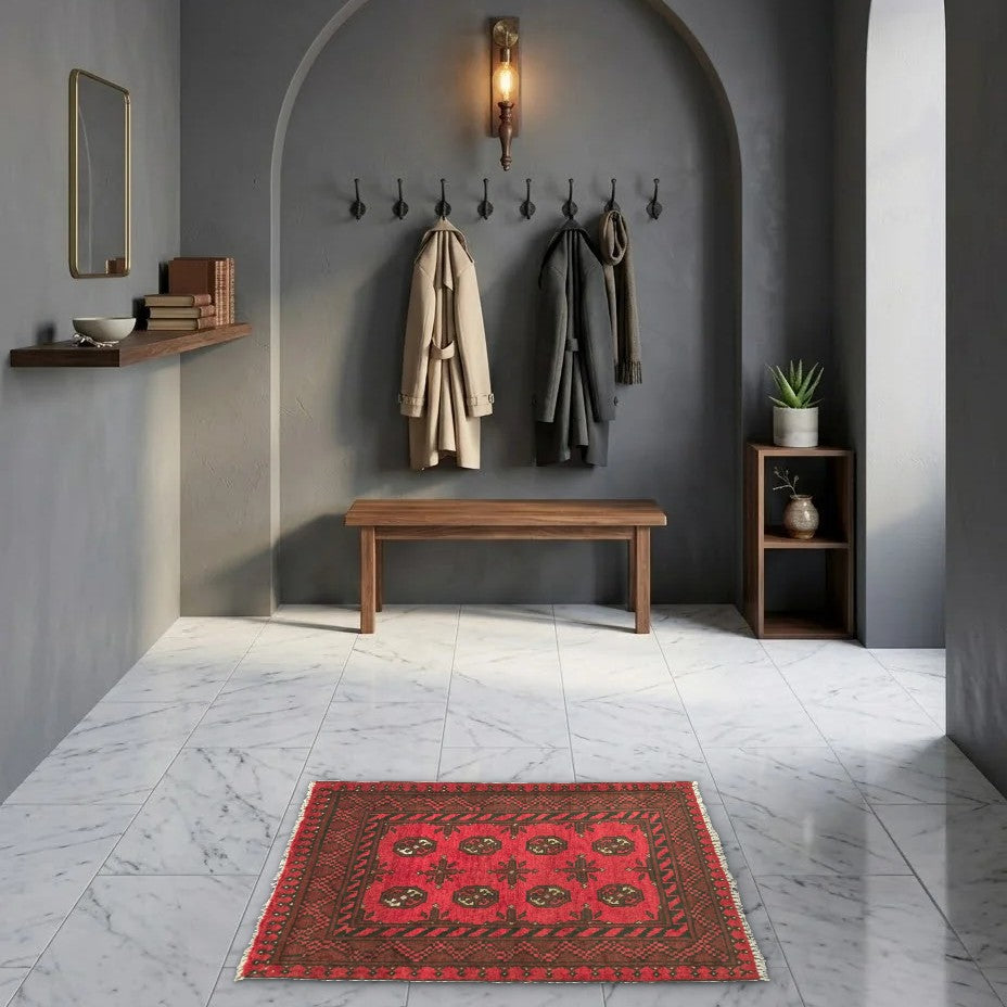 Room view: the rug on the floor of a furnished room