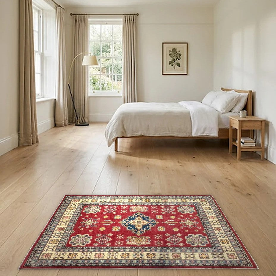 Room view: the rug on the floor of a furnished room