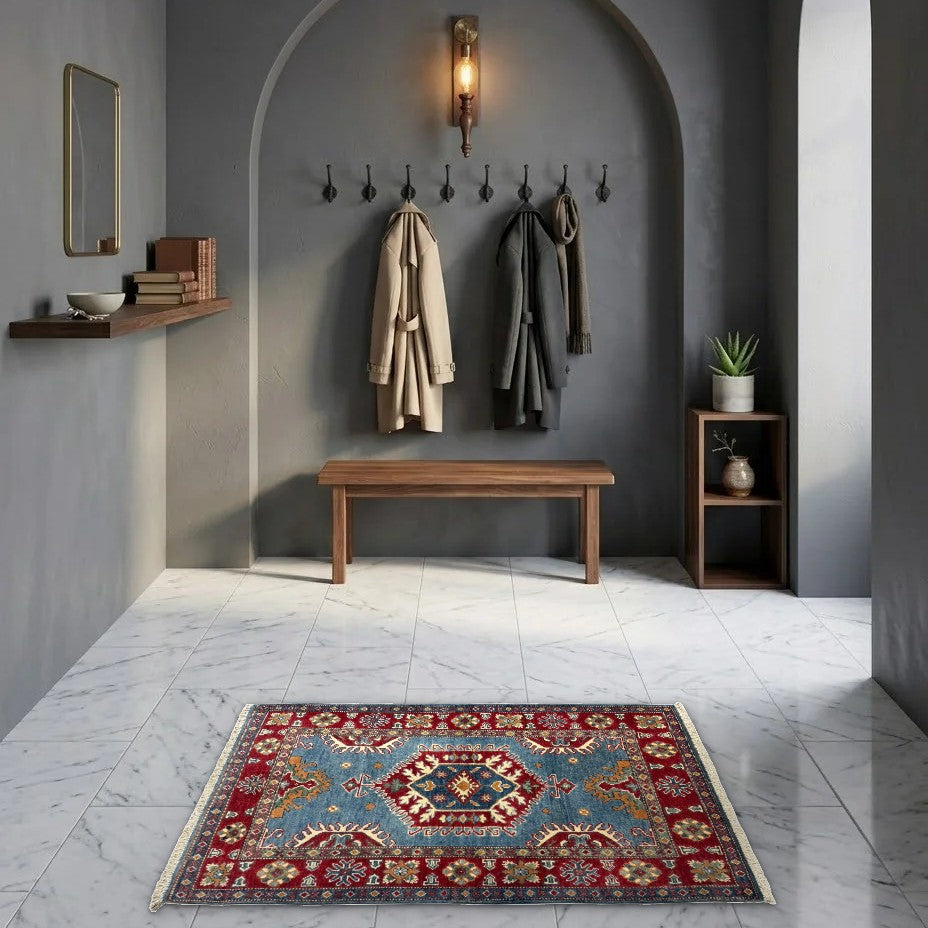 Room view: the rug on the floor of a furnished room