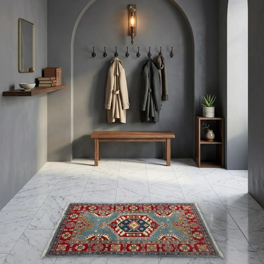 Room view: the rug on the floor of a furnished room