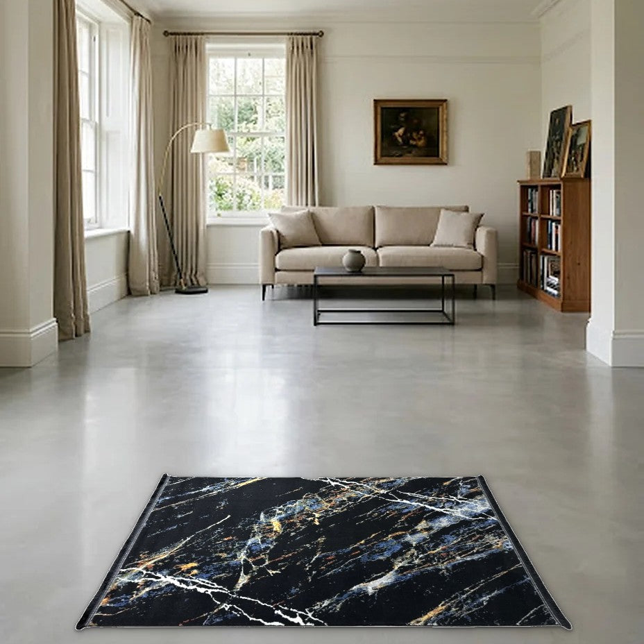 Room view: the rug on the floor of a furnished room