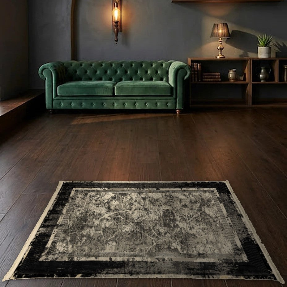 Room view: the rug on the floor of a furnished room