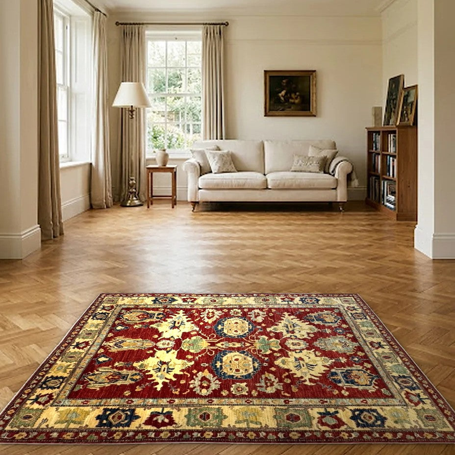 Room view: the rug on the floor of a furnished room
