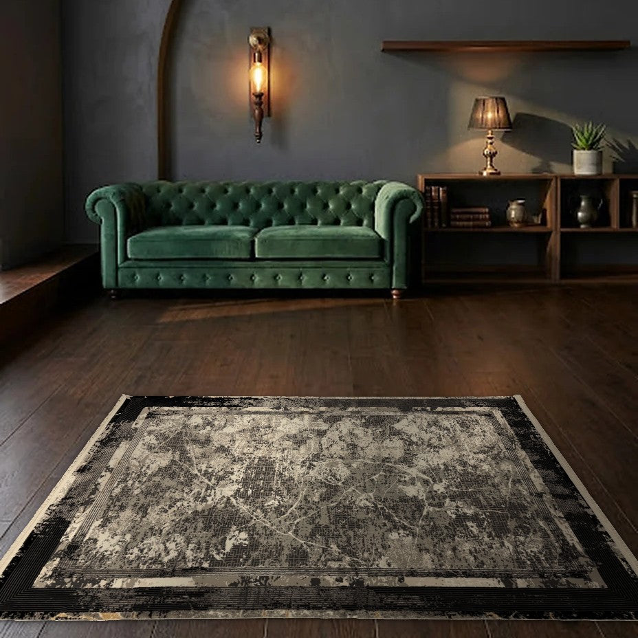 Room view: the rug on the floor of a furnished room