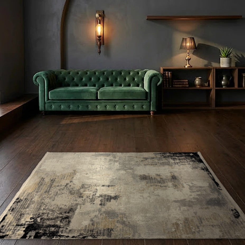 Room view: the rug on the floor of a furnished room