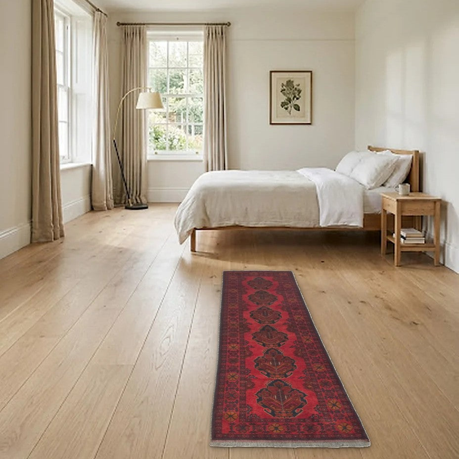 Room view: the rug on the floor of a furnished room