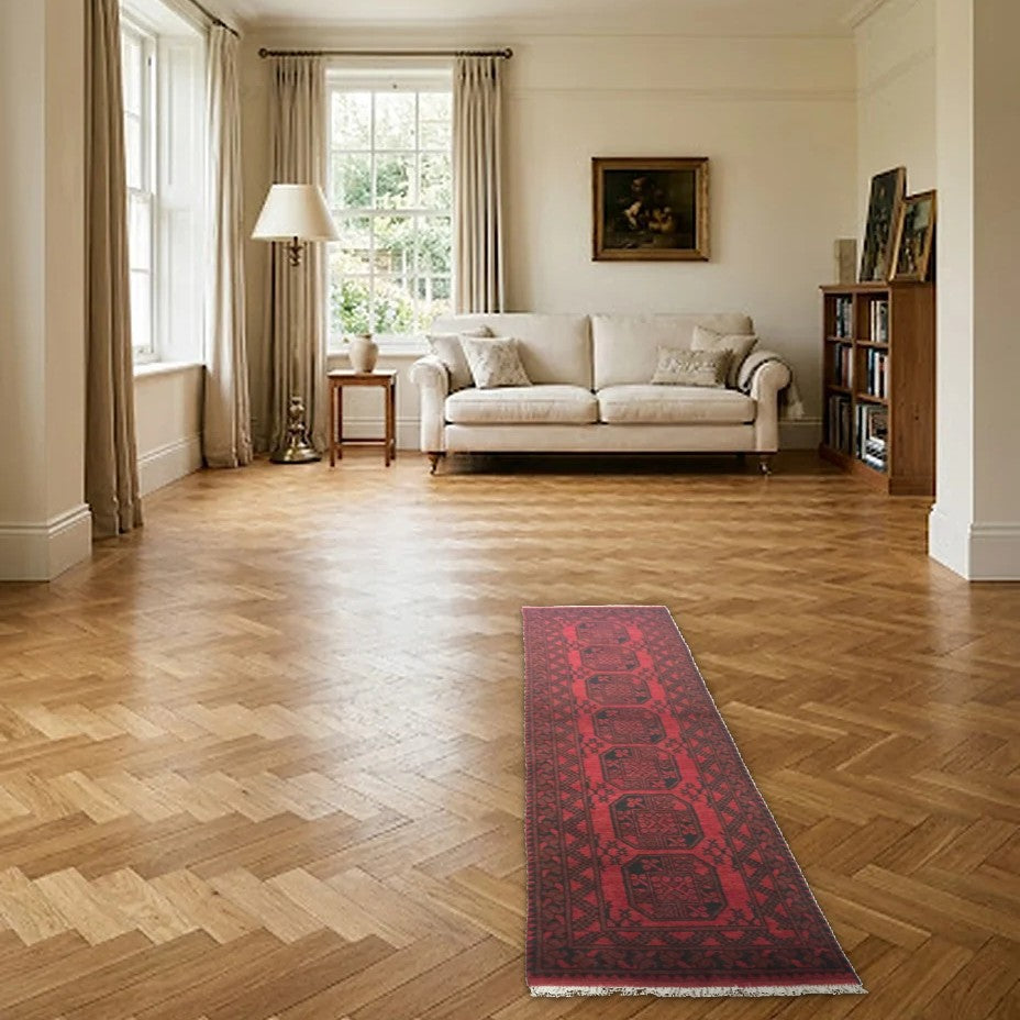 Room view: the rug on the floor of a furnished room