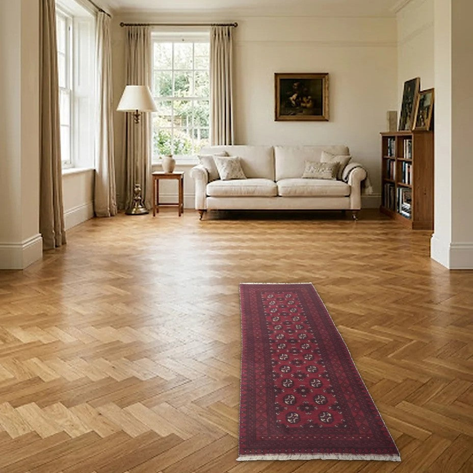Room view: the rug on the floor of a furnished room