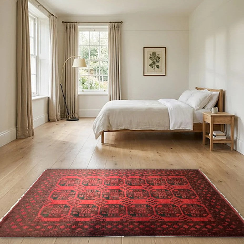 Room view: the rug on the floor of a furnished room
