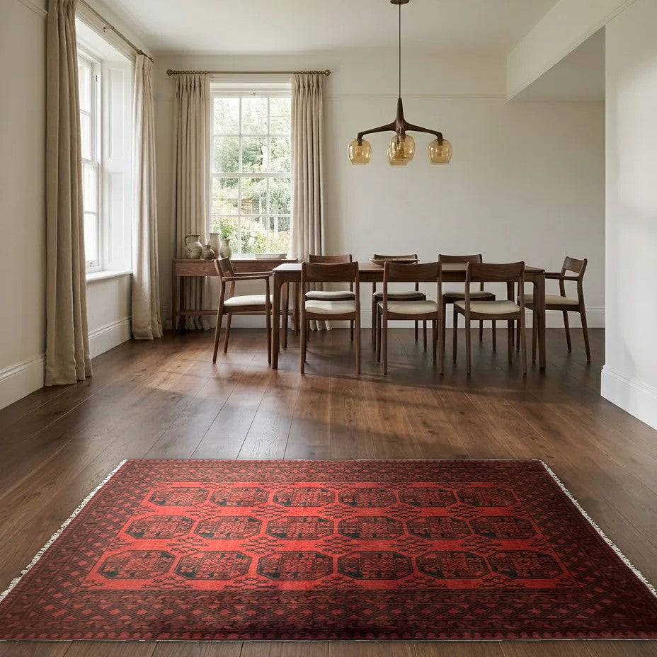 Room view: the rug on the floor of a furnished room