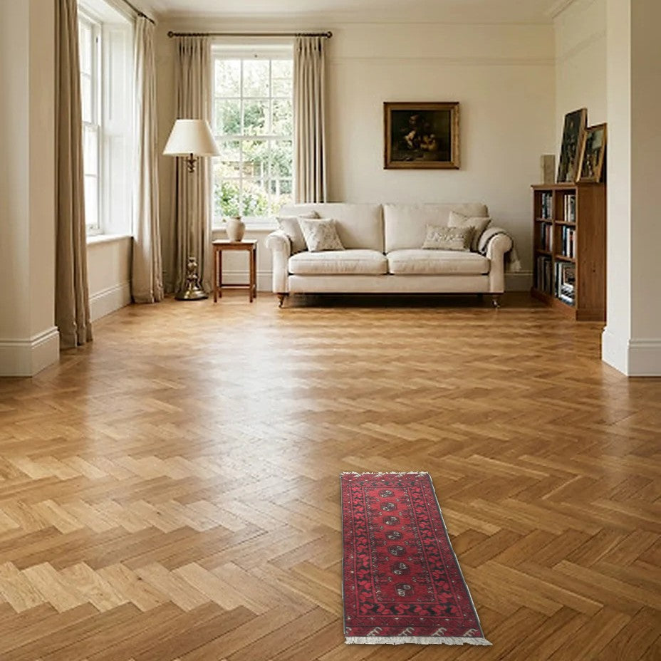 Room view: the rug on the floor of a furnished room