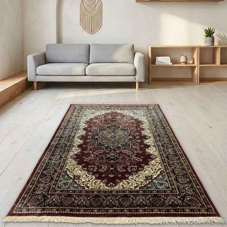 Room view: the rug on the floor of a furnished room