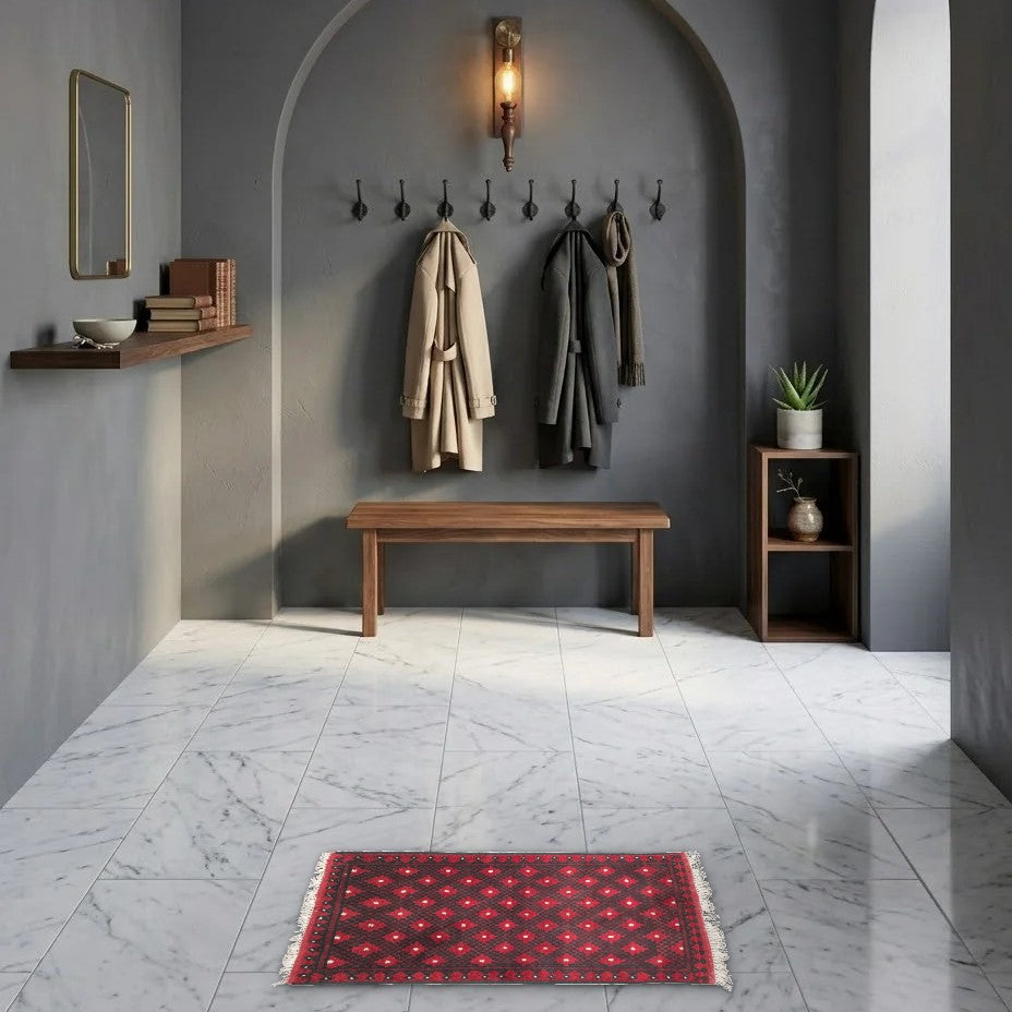 Room view: the rug on the floor of a furnished room