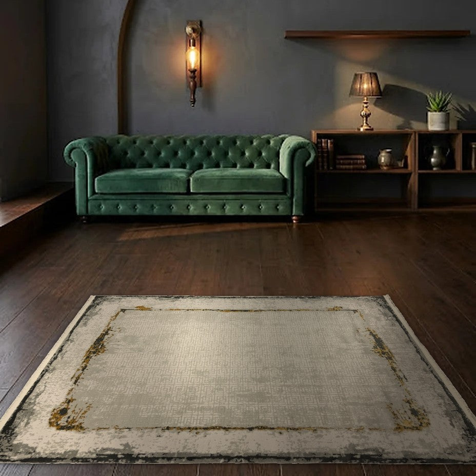 Room view: the rug on the floor of a furnished room