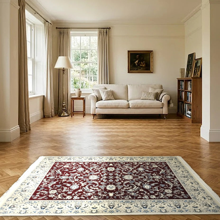 Room view: the rug on the floor of a furnished room