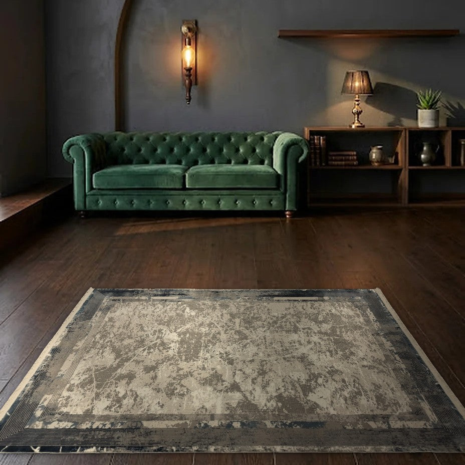 Room view: the rug on the floor of a furnished room