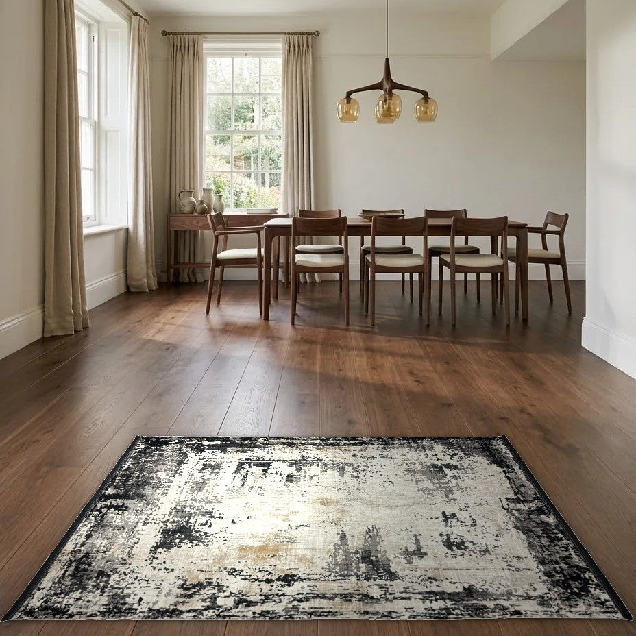 Room view: the rug on the floor of a furnished room