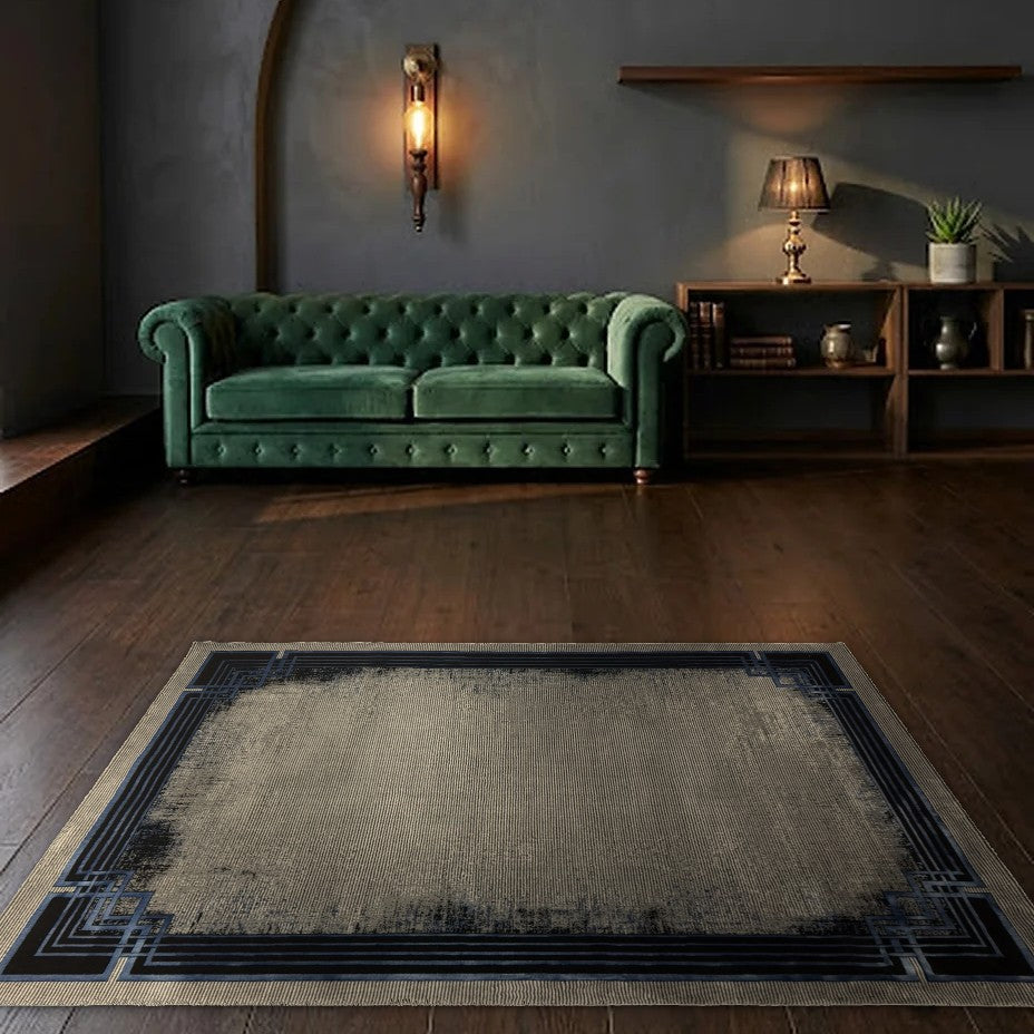 Room view: the rug on the floor of a furnished room