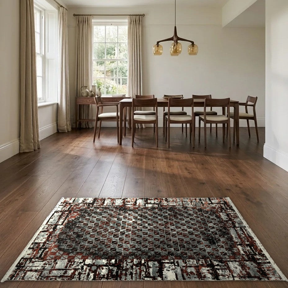 Room view: the rug on the floor of a furnished room