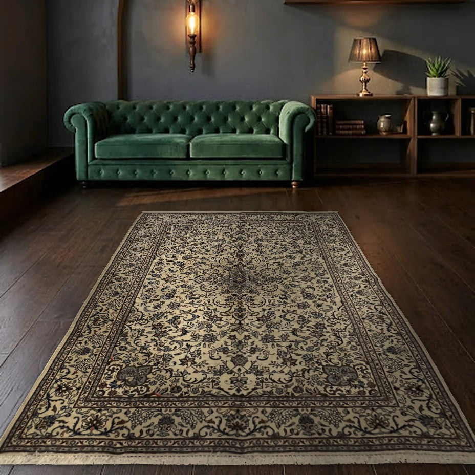 Room view: the rug on the floor of a furnished room
