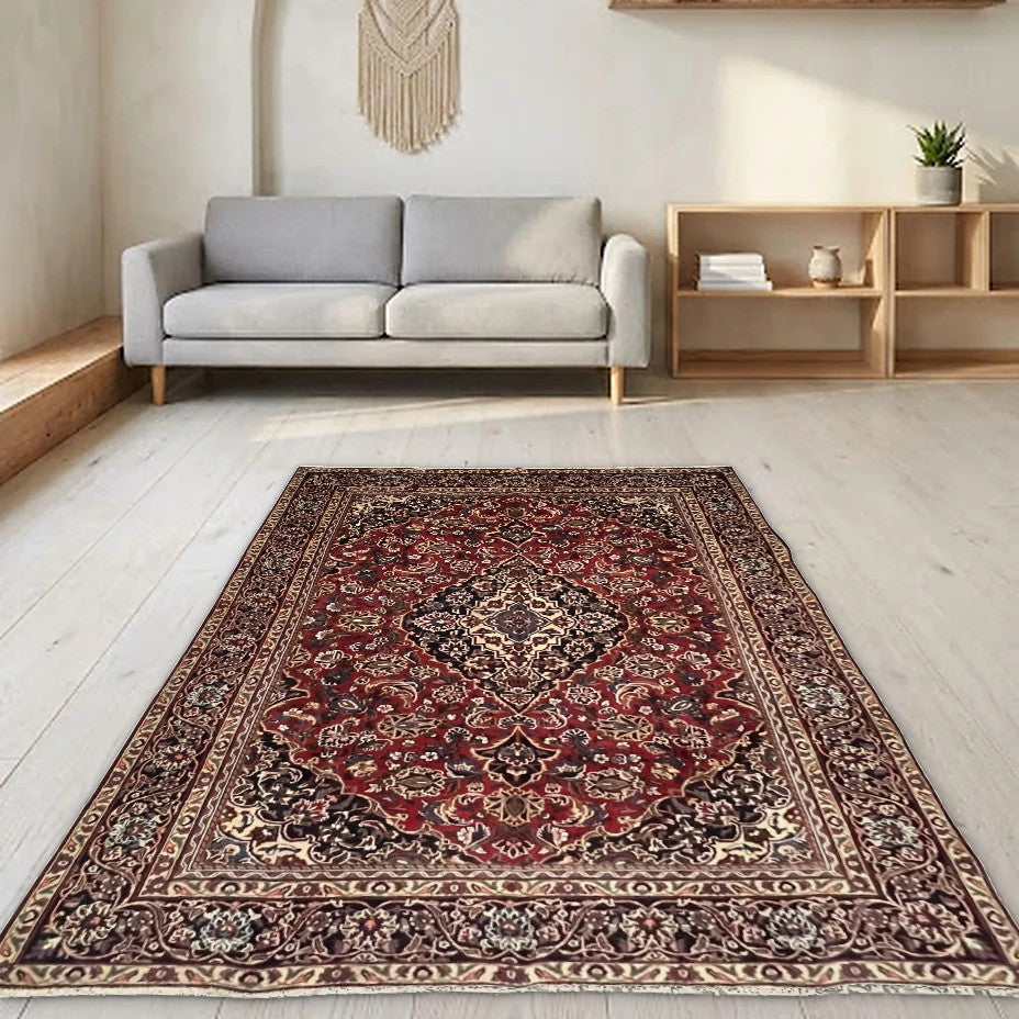 Room view: the rug on the floor of a furnished room