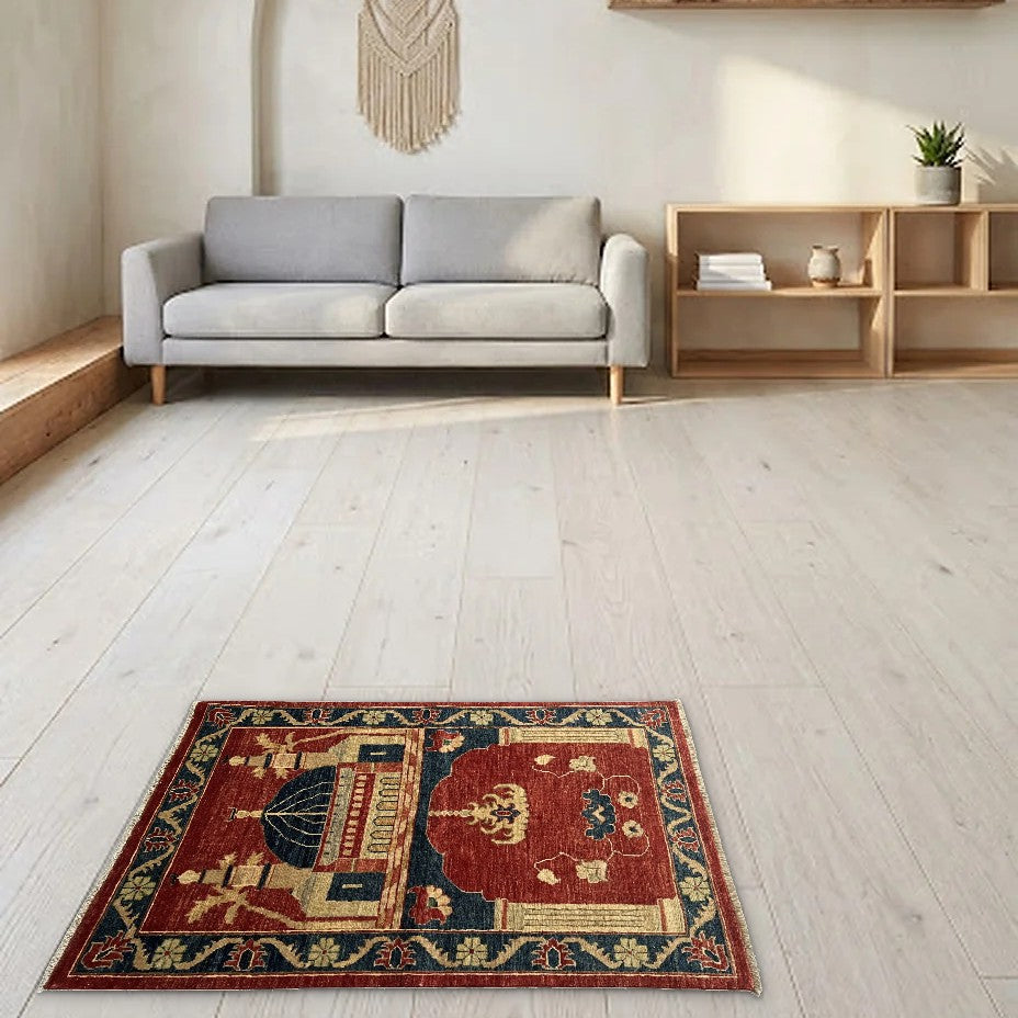 Room view: the rug on the floor of a furnished room