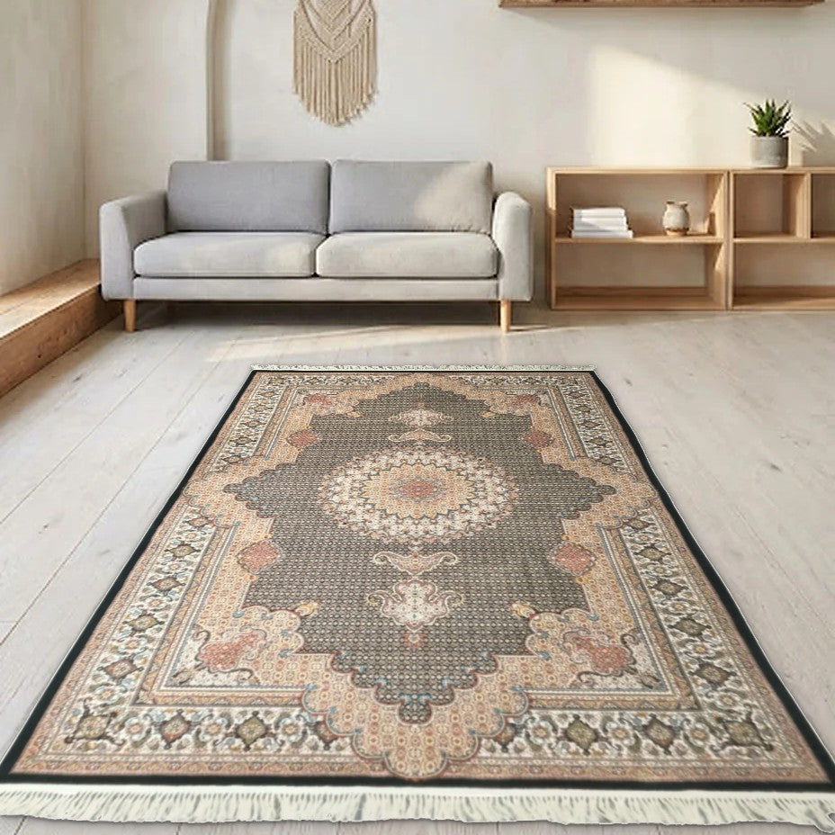 Room view: the rug on the floor of a furnished room