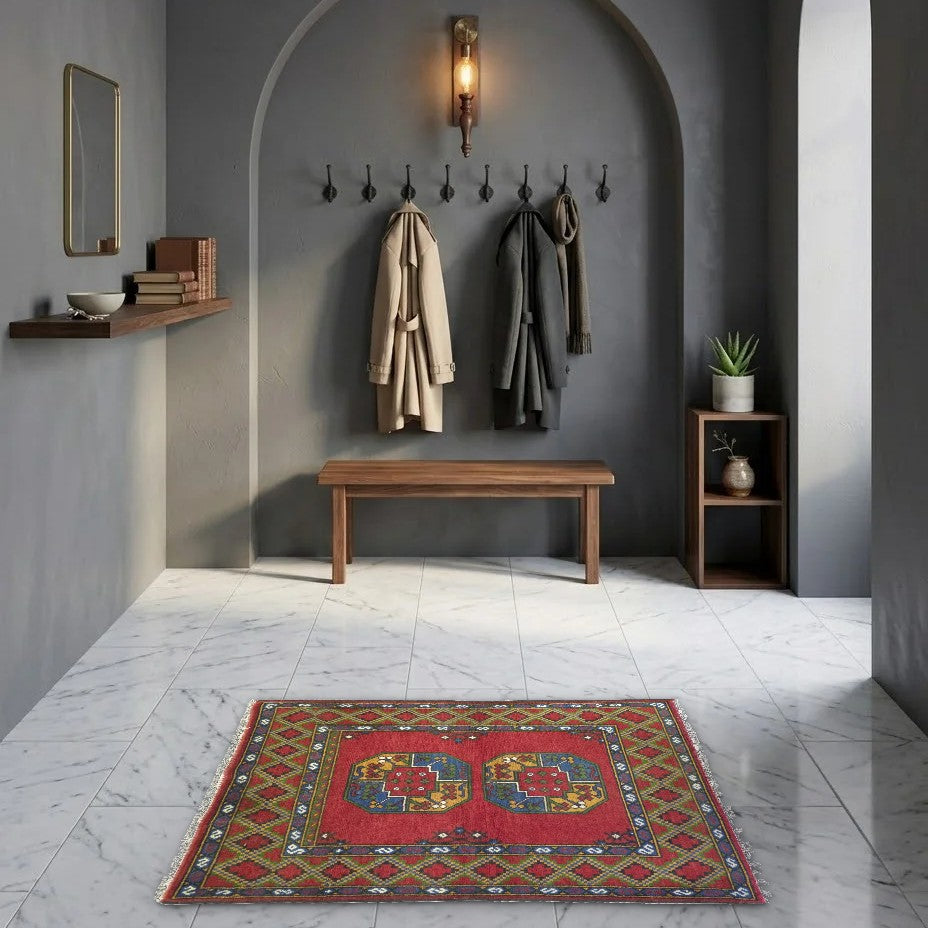 Room view: the rug on the floor of a furnished room