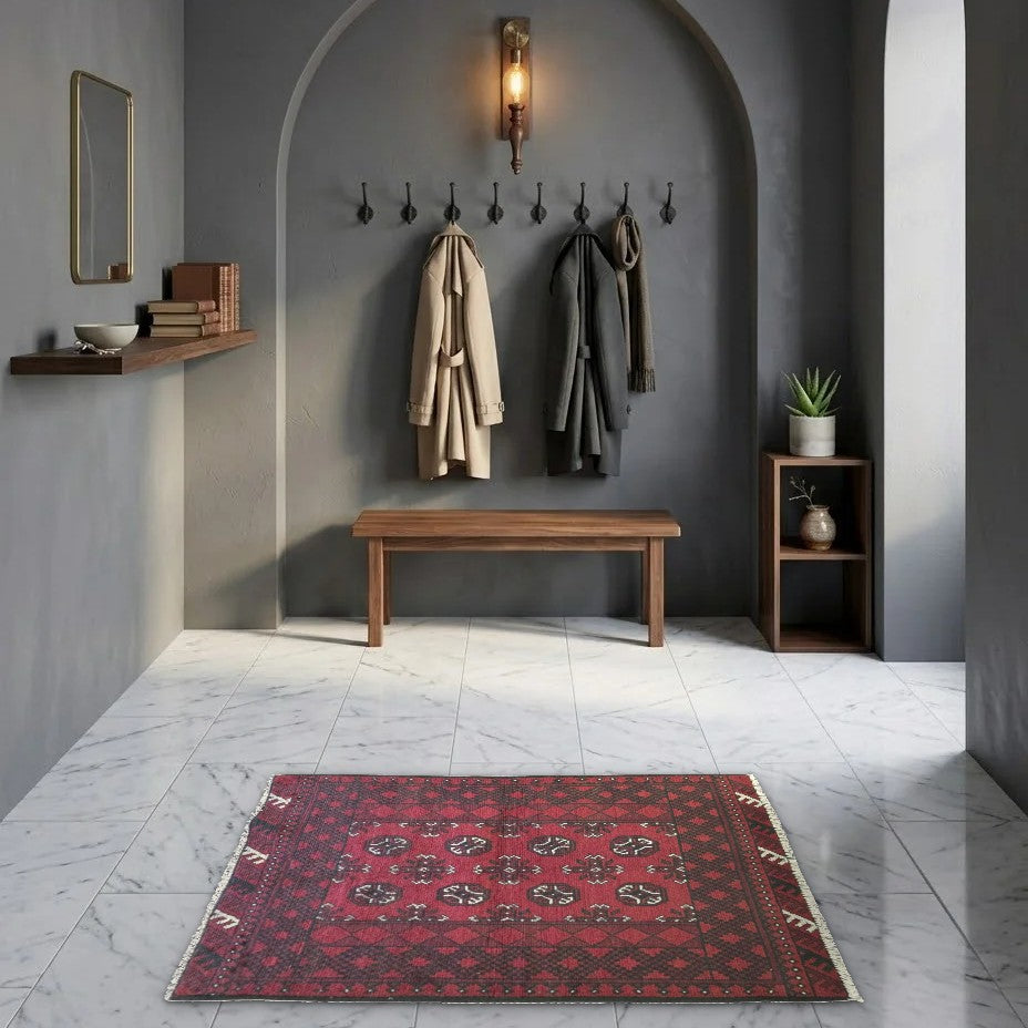 Room view: the rug on the floor of a furnished room